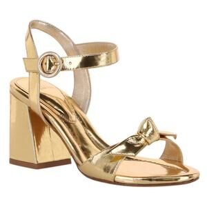 Alexandre Birman Clarita Flare Block Heel Sandals - Size 40 US 10 - Metallic Bow